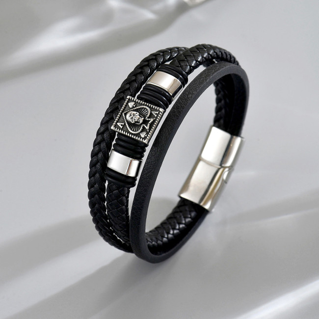 Wholesale Stainless Steel Multi-Layer Leather Bracelet