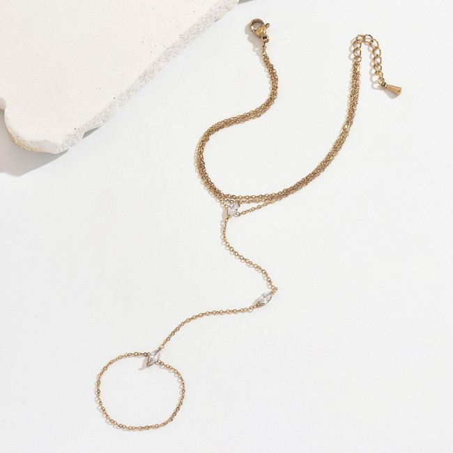 Wholesale Stainless Steel CZ Finger Ring Hand Chain