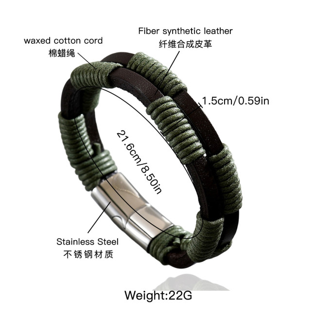 Wholesale Stainless Steel Cord Leather Bracelet