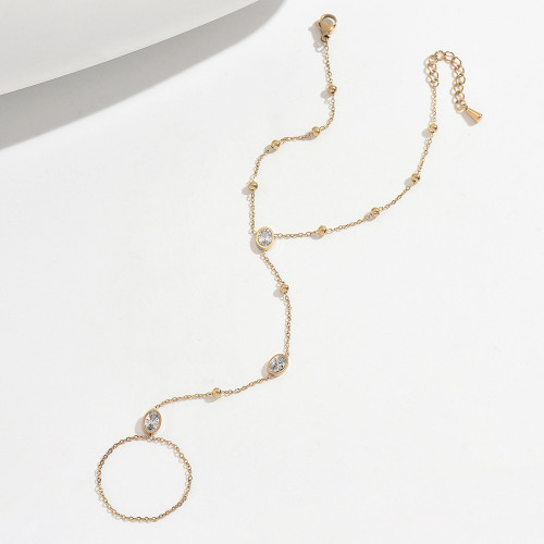 Wholesale Stainless Steel Oval CZ Ring Hand Chain