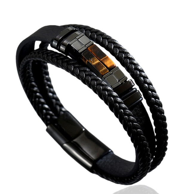 Wholesale Natural Gemstone Multi-Layer Leather Bracelet
