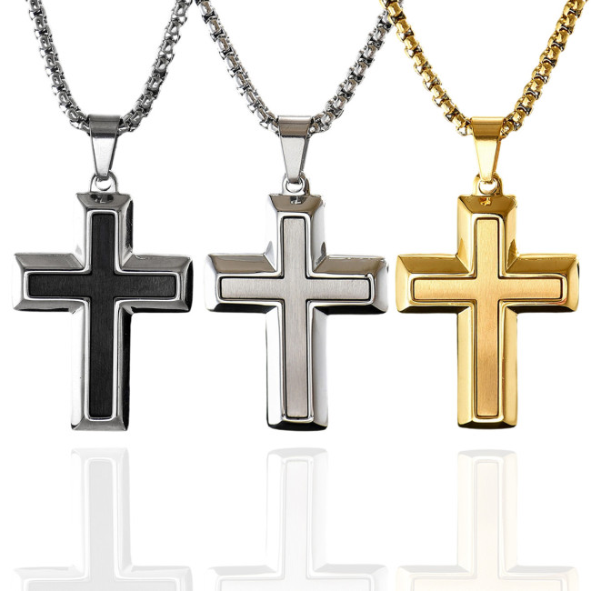Wholesale Stainless Steel Brushed Cross Necklace