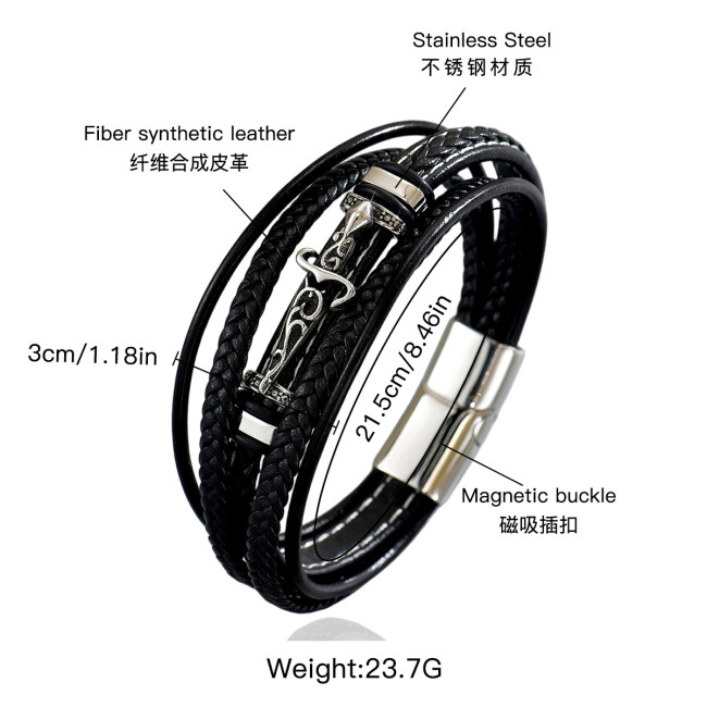 Wholesale Stainless Steel Gothic Multi-Layer Leather Bracelet