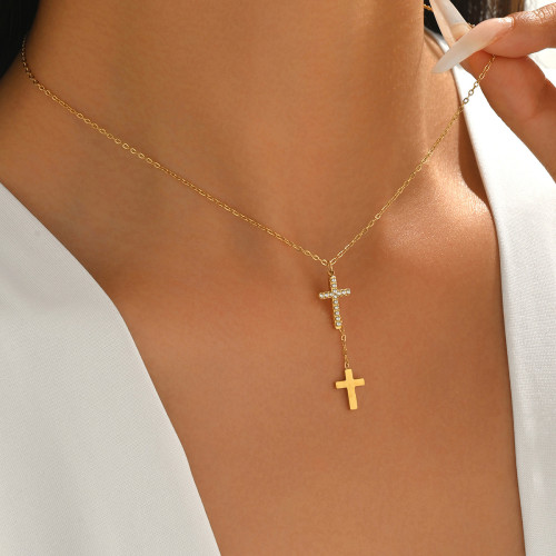 Wholesale Stainless Steel Micro-Pave Crystal Cross Necklace