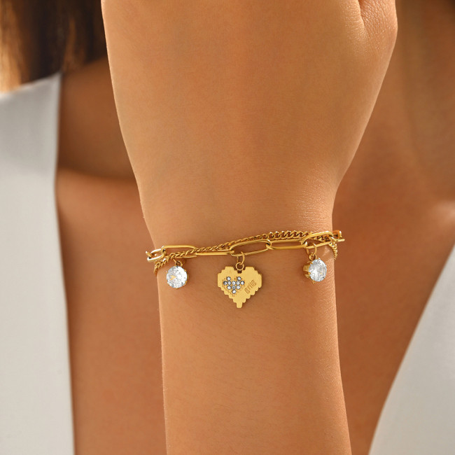 Wholesale Stainless Steel Heart Multi-Link Layered Bracelet