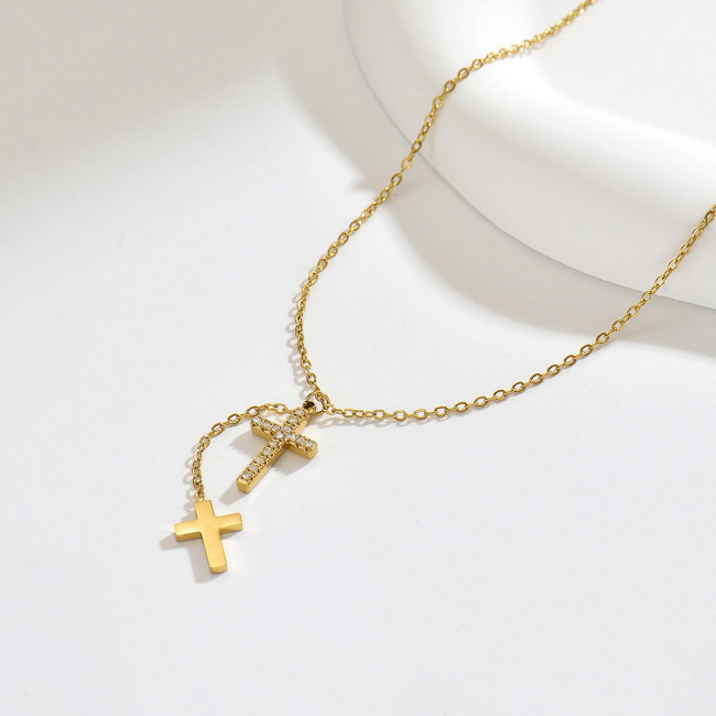 Wholesale Stainless Steel Micro-Pave Crystal Cross Necklace