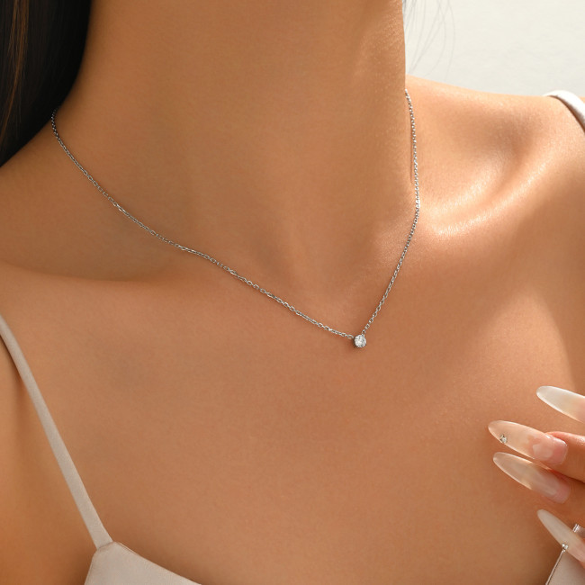 Wholesale Stainless Steel Dainty Solitaire Necklace