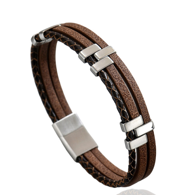 Wholesale Stainless Steel Multi-Layer Leather Bracelet