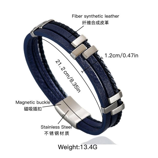 Wholesale Stainless Steel Multi-Layer Leather Bracelet
