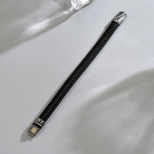 Wholesale Stainless Steel Braided Leather Bracelet