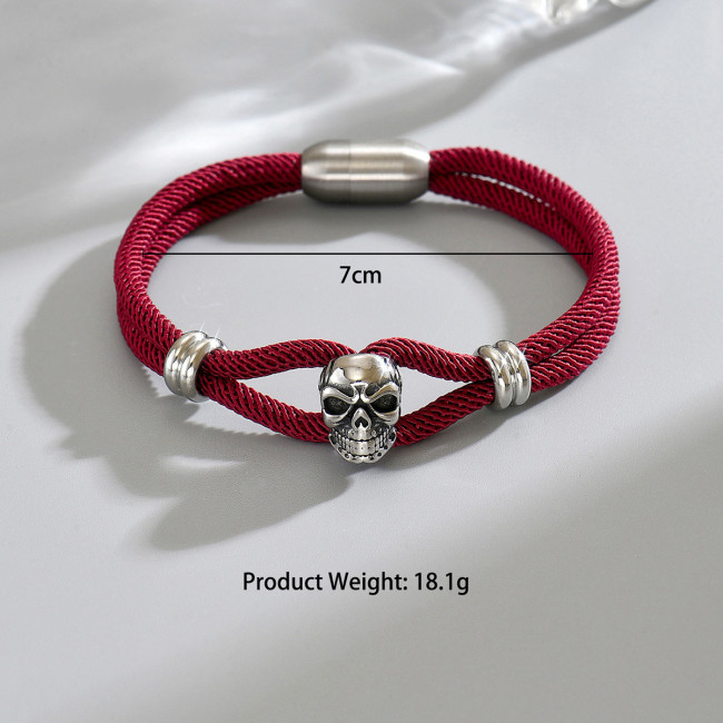 Wholesale Stainless Steel Skull Cord Bracelet