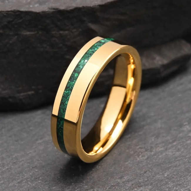 Wholesale 6mm Tungsten Carbide Crushed Malachite Inlay Rings