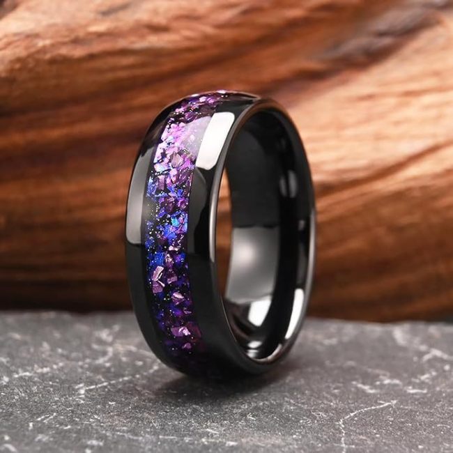 Wholesale 8MM Tungsten Carbide Black Domed Band Rings