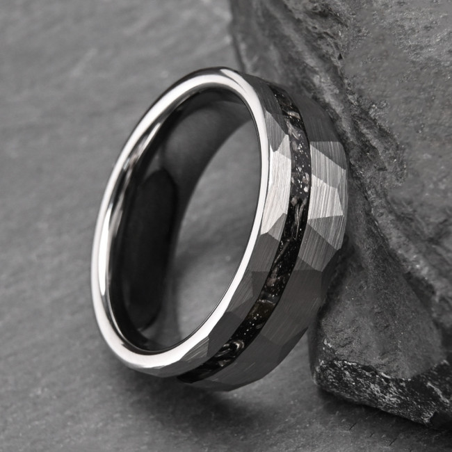 Wholesale 8mm Tungsten Carbide Ring with Meteorite Fragments