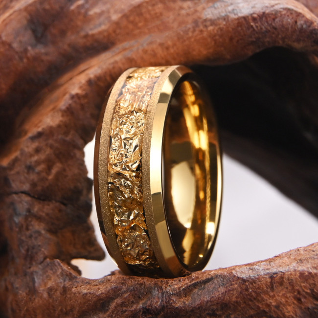 Wholesale 8MM Tungsten Carbide Gold Plated Sandblasted Rings