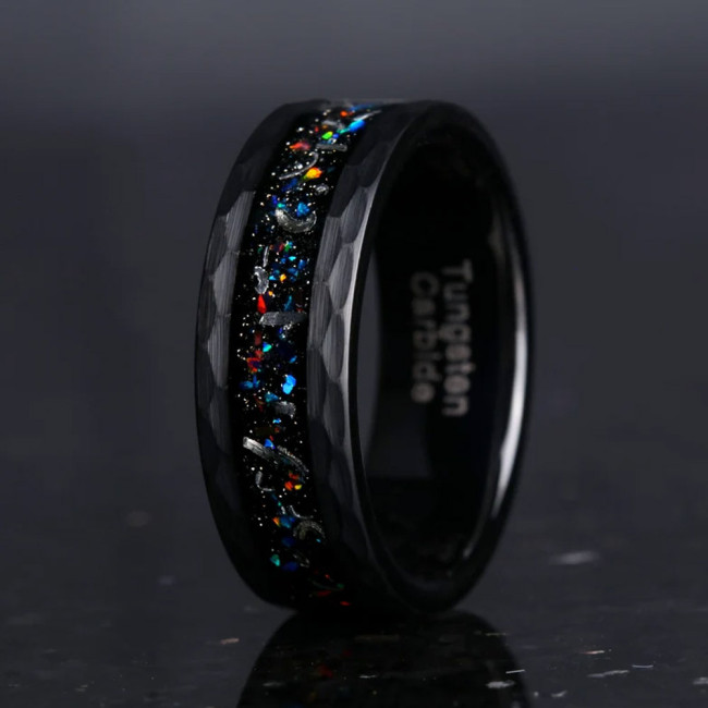 Wholesale Tungsten Carbide Black Hammered Rings
