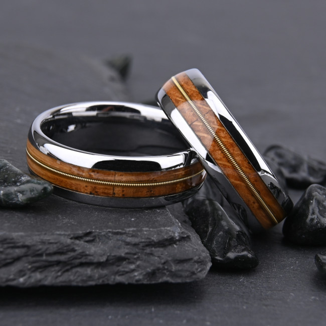 Wholesale Tungsten Carbide Whiskey Barrel Wood Inlay Rings