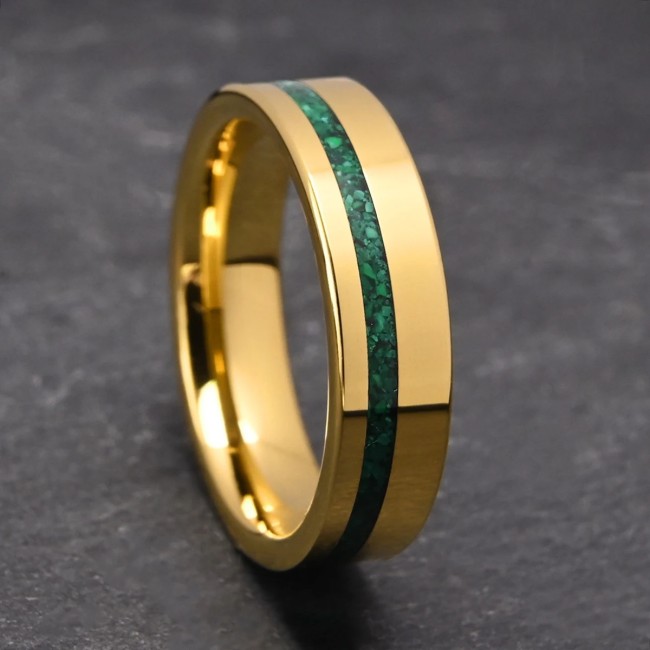 Wholesale 6mm Tungsten Carbide Crushed Malachite Inlay Rings