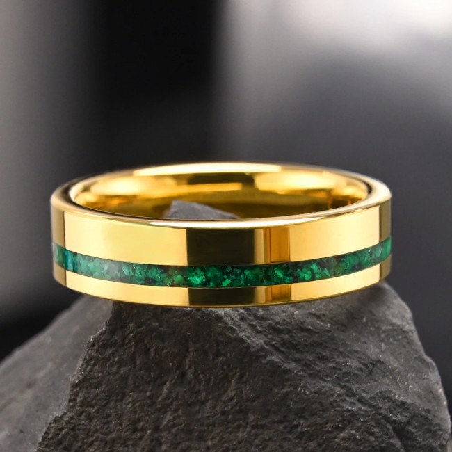 Wholesale 6mm Tungsten Carbide Crushed Malachite Inlay Rings