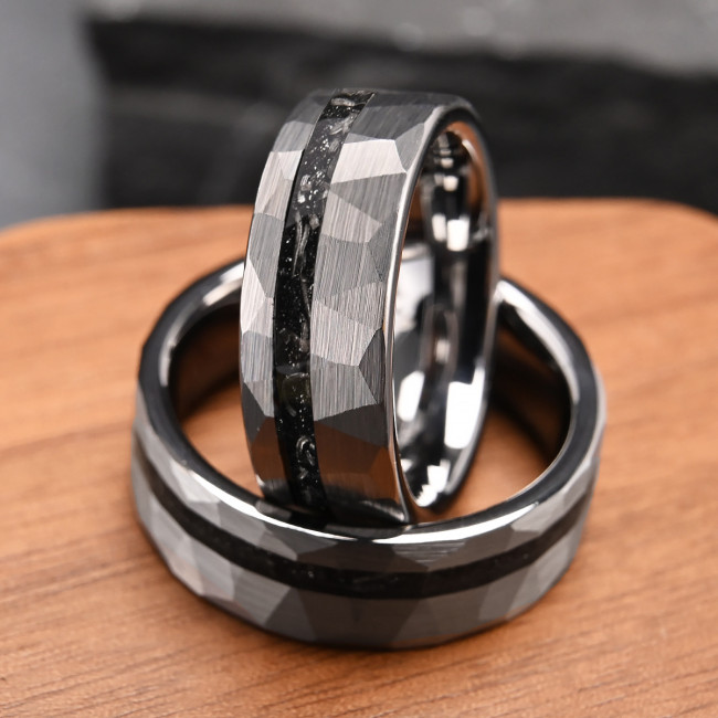 Wholesale 8mm Tungsten Carbide Ring with Meteorite Fragments