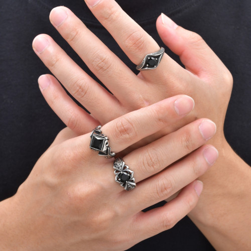 Wholesale Stainless Steel Gothic Black CZ Rings