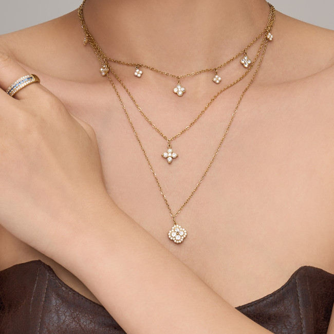 Wholesale Stainless Steel Lucky Clover Necklace Set