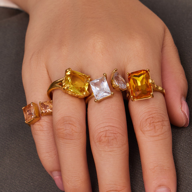 Wholesale Stainless Steel Multi-Gemstone Statement Rings