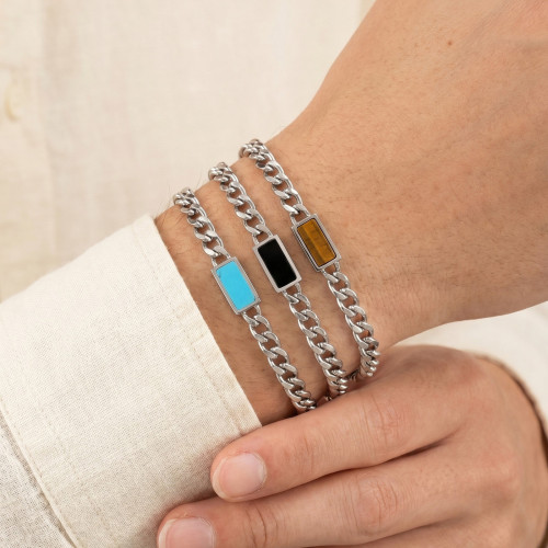 Wholesale Stainless Steel Gemstone Inlay Cuban Link Bracelets