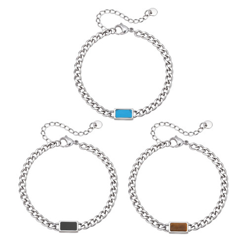 Wholesale Stainless Steel Gemstone Inlay Cuban Link Bracelets