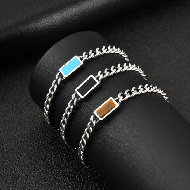 Wholesale Stainless Steel Gemstone Inlay Cuban Link Bracelets