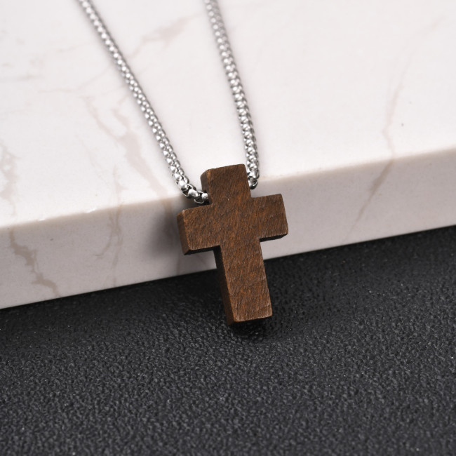 Wholesale Stainless Steel Wood Cross Necklaces