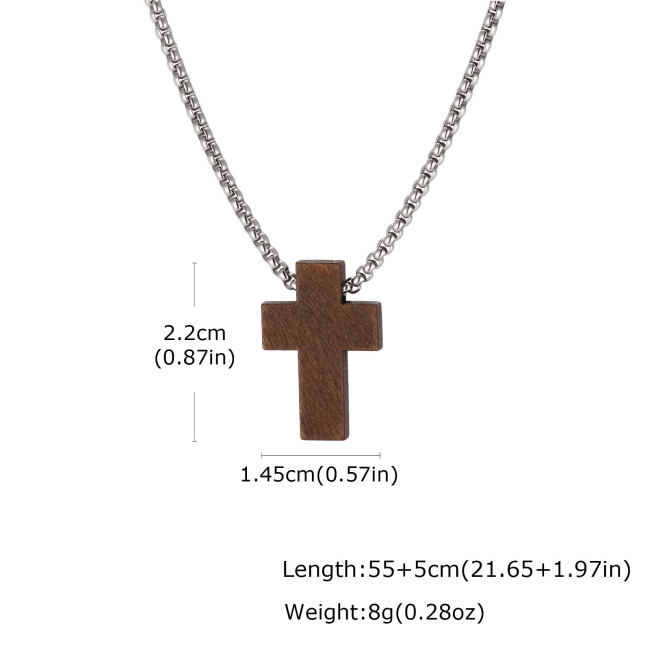 Wholesale Stainless Steel Wood Cross Necklaces