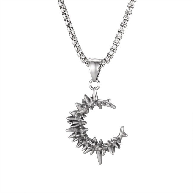Wholesale Stainless Steel Thorn Crescent Moon Necklaces