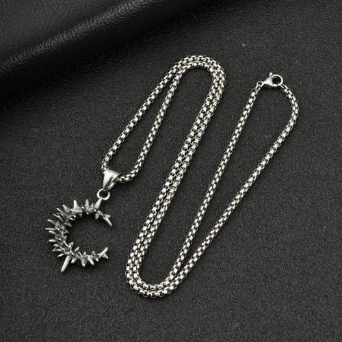 Wholesale Stainless Steel Thorn Crescent Moon Necklaces
