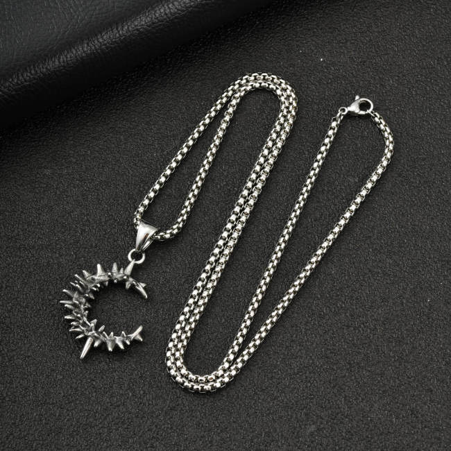 Wholesale Stainless Steel Thorn Crescent Moon Necklaces