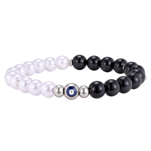Wholesale Stainless Steel Pearl & Black Onyx Beaded Bracelets
