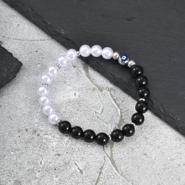 Wholesale Stainless Steel Pearl & Black Onyx Beaded Bracelets