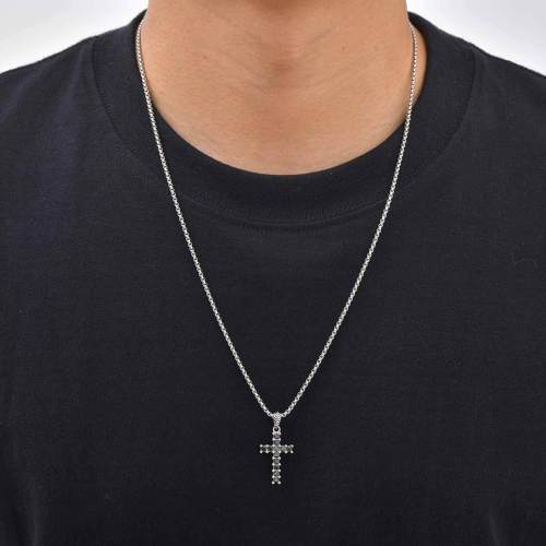 Wholesale Stainless Steel Black CZ Cross Necklaces