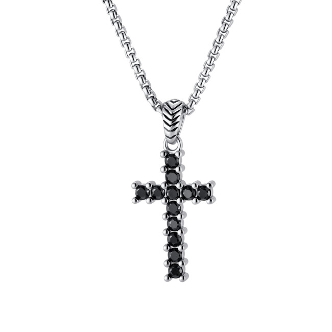 Wholesale Stainless Steel Black CZ Cross Necklaces