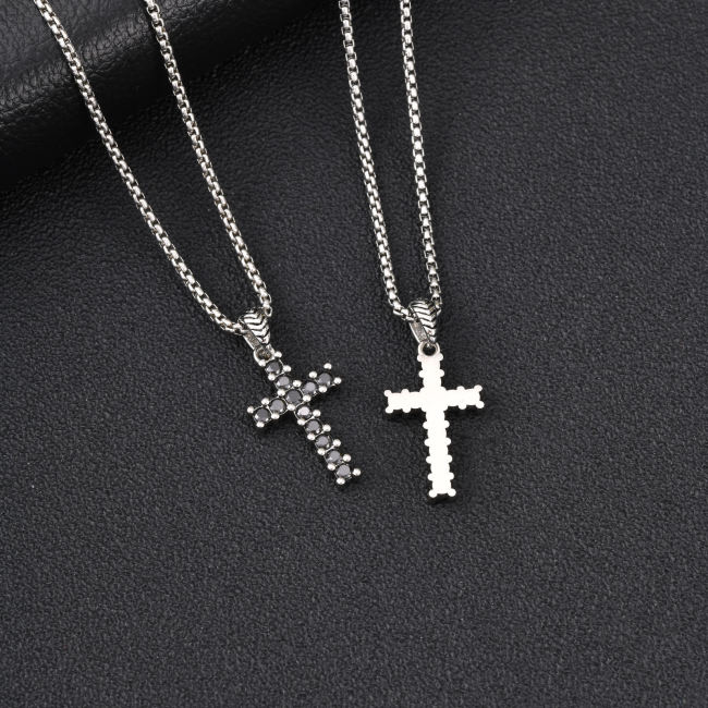 Wholesale Stainless Steel Black CZ Cross Necklaces