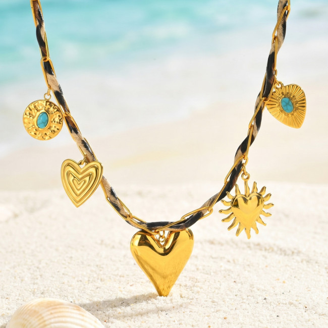 Wholesale Stainless Steel Leopard Cord Charm Necklaces