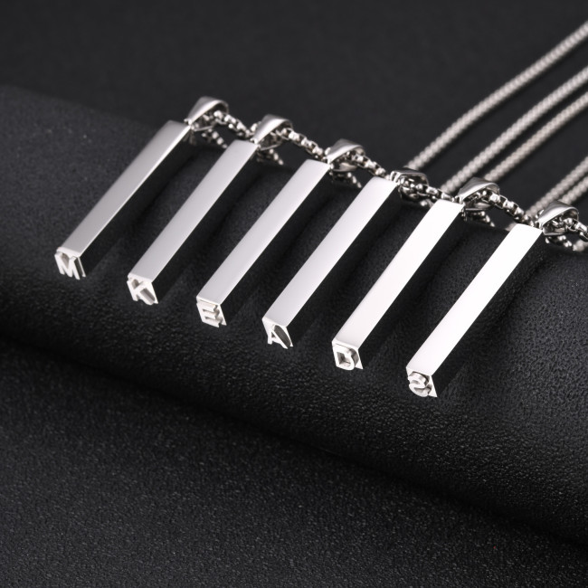Wholesale Stainless Steel 3D Bar Letter Necklaces