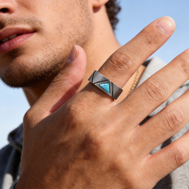 Wholesale Stainless Steel Turquoise Band Rings