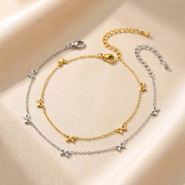 Wholesale Premium Stainless Steel Micro-Bowknot Anklet