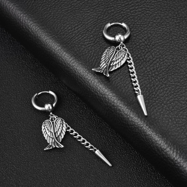 Wholesale Stainless Steel Angel Wings Drop Earrings