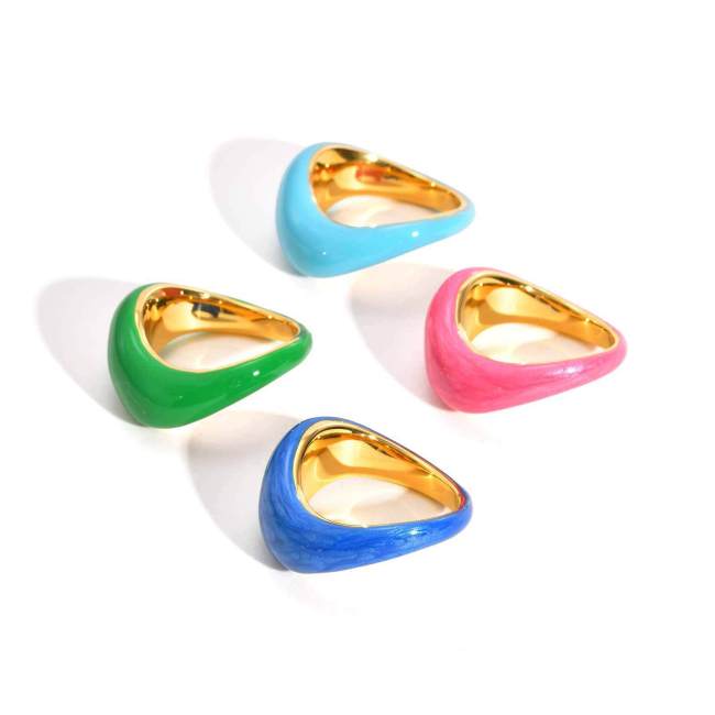 Wholesale Stainless Steel Blue Ocean Wave Drip Resin Ring