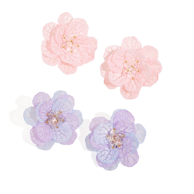 Wholesale Premium 3D Organza Flower Stud Earrings