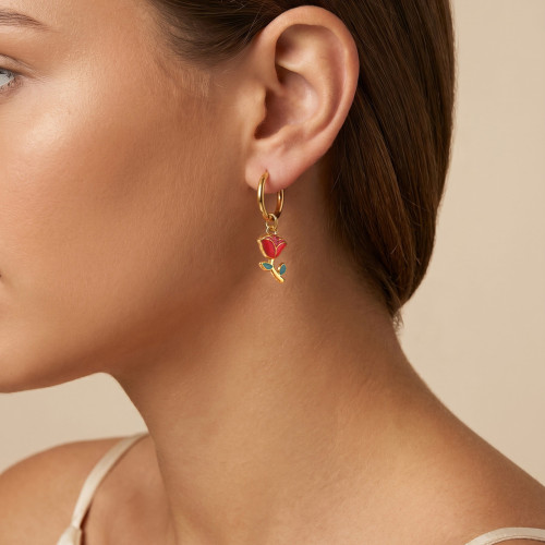 Wholesale Stainless Steel Red Rose Earrings