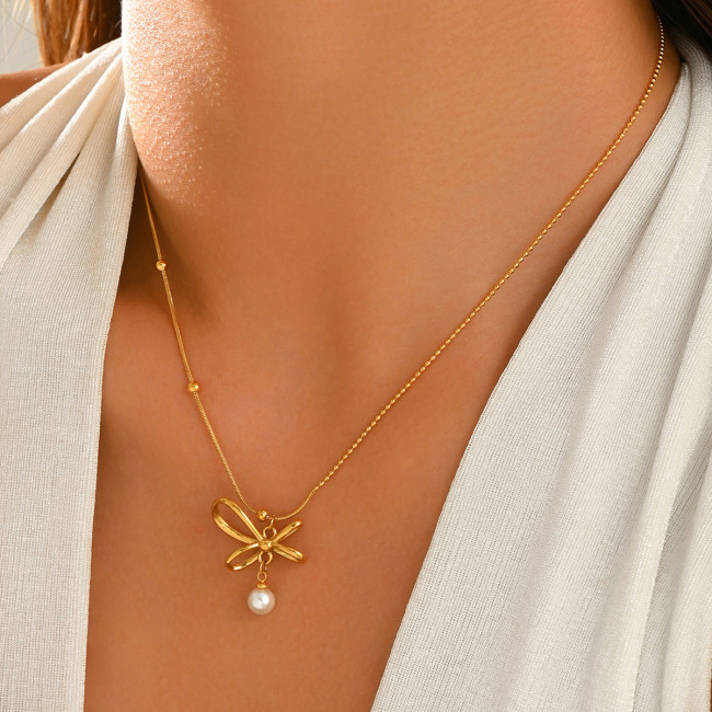 Wholesale Stainless Steel Bow Knot Necklaces