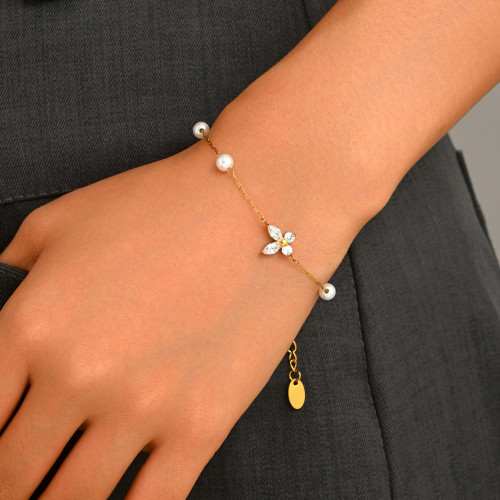 Wholesale Stainless Steel Pearl Flower Bracelet